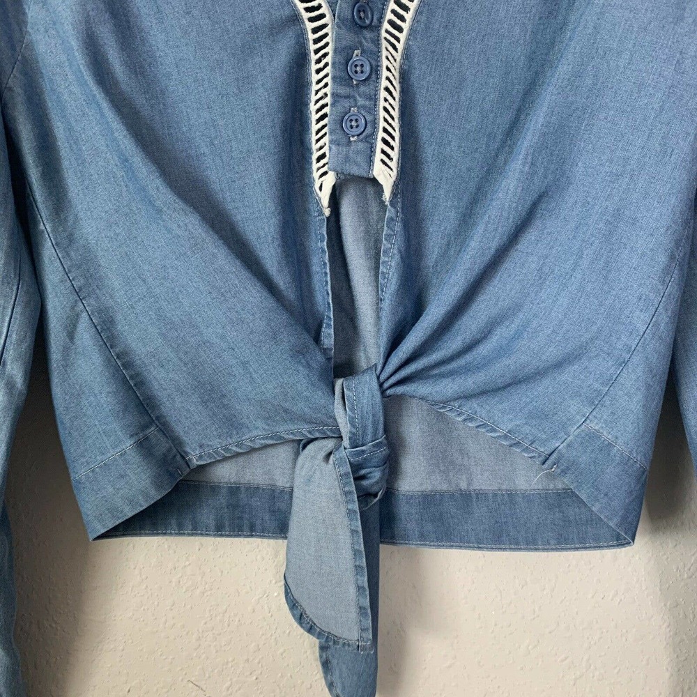 Lovers + Friends Denim Chambray Long Sleeve Tie Front Crop Top - Picture 5 of 6